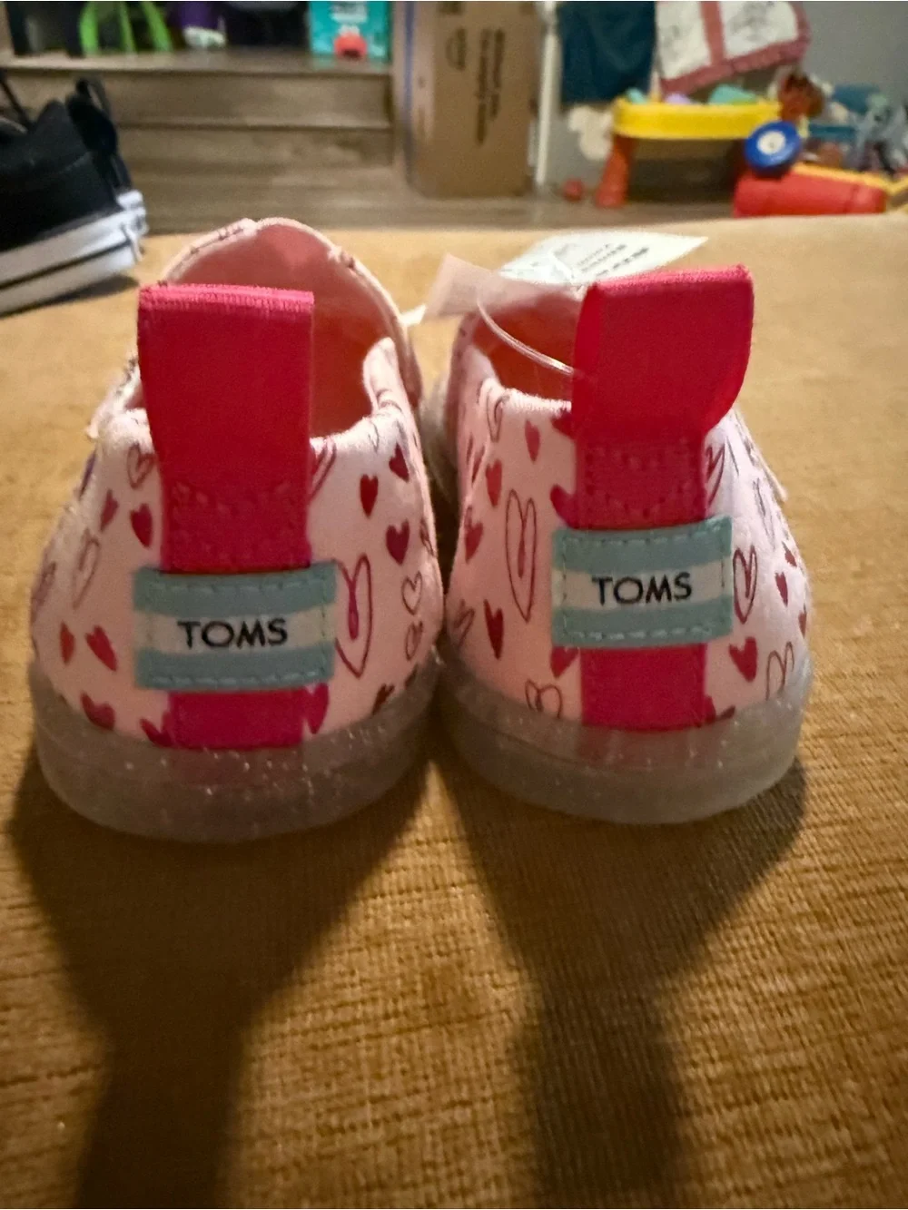 Toms Girls Pink Heart Canvas Slip-On Sneakers